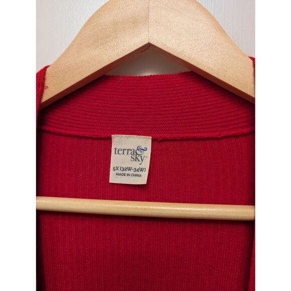 Terra & Sky Fine Gauge Open Cardigan Plus Size 5X Lightweight Casual Office Red - Picture 3 of 5